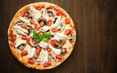 Pizza With Mushroom And Slice Tomatoes Toppings Food Pizza Hd