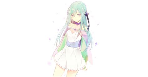 Wallpaper Anime Girl Light Colors White Dress Green Hair Standing