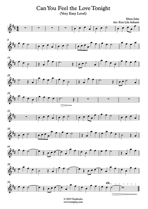 Violin Sheet Music Can You Feel The Love Tonight Very Easy Level