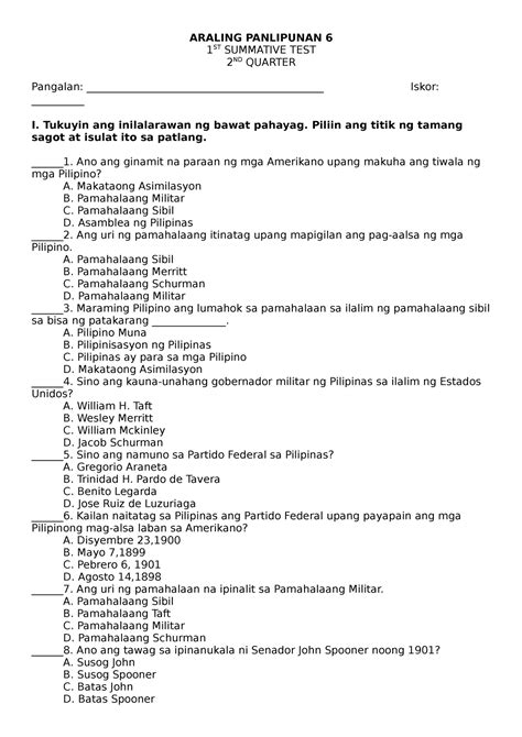 Ap St Q Test Araling Panlipunan Th Summative Test Nd Sexiezpix Web Porn