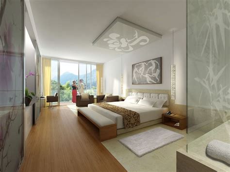 An Artists Rendering Of A Bedroom With Two Beds And A Bathtub