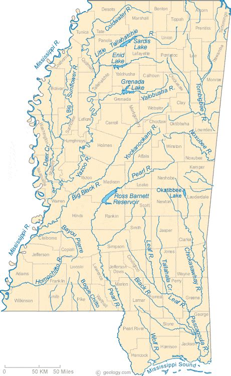 Map Of Mississippi Lakes Streams And Rivers