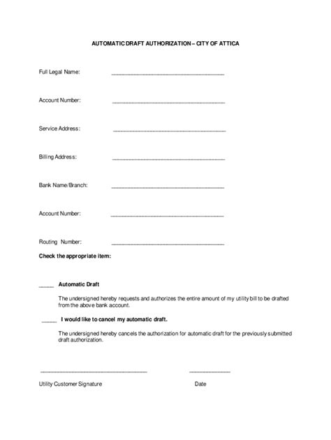 Fillable Online Bank Draft Authorization Form For Monthly Water Bill