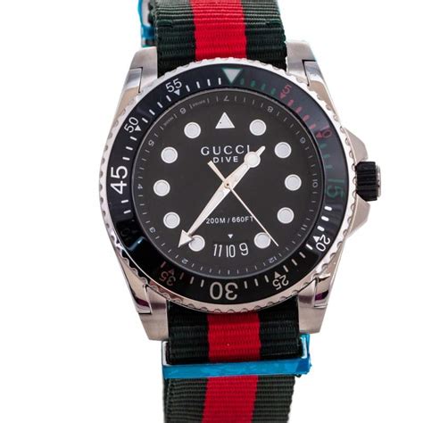 Gucci Black Stainless Steel Nylon Dive Ya136209 Mens Wristwatch 45 Mm