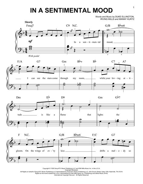 In A Sentimental Mood Sheet Music By Duke Ellington Easy Piano 70893