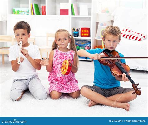 Kids Playing On Musical Instruments Stock Image Image Of Caucasian