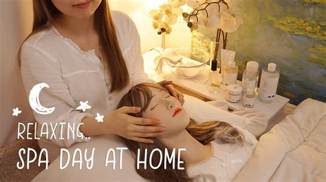 asmr relaxing spa day at home🌛 facial treatment scalp massage hair brushing youtube