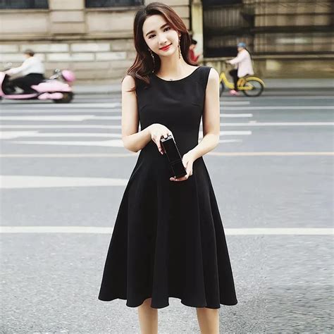 MingJieBiHuo Fashion Women Vintage OL Office Dress New Arrival Korean Summer O Neck Sleeveless