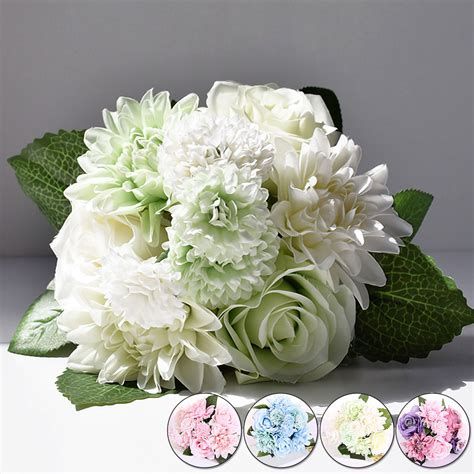 Artificial Flowers Silk Flower Wedding Bouquet Roses Dahlias Fall Vivid