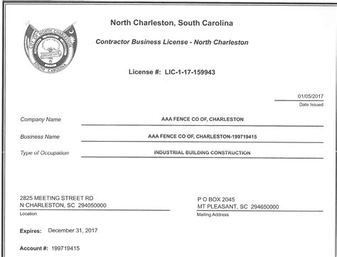 Business Licenses | AAA Fence Charleston
