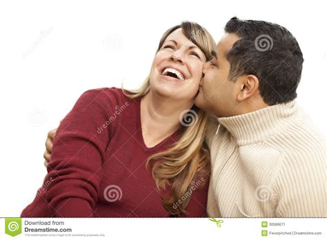 Attractive Mixed Race Couple Kissing On White Stock Image Image Of