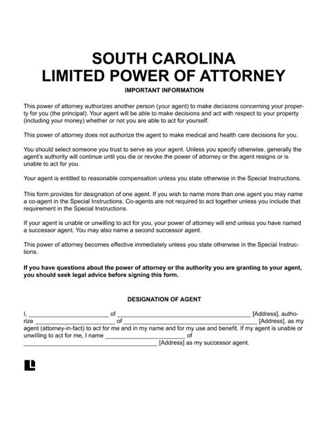 Free South Carolina Power Of Attorney Forms Pdf And Word
