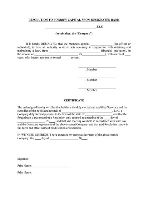 Sample Corporate Resolution To Borrow From A Designated Form Fill Out