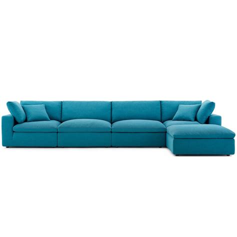 Commix Down Filled Overstuffed 5 Piece Sectional Sofa Set In Teal