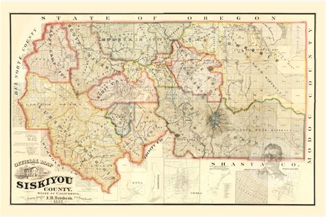 Vintage Siskiyou County Map 1887 Old Map Of Siskiyou County Etsy