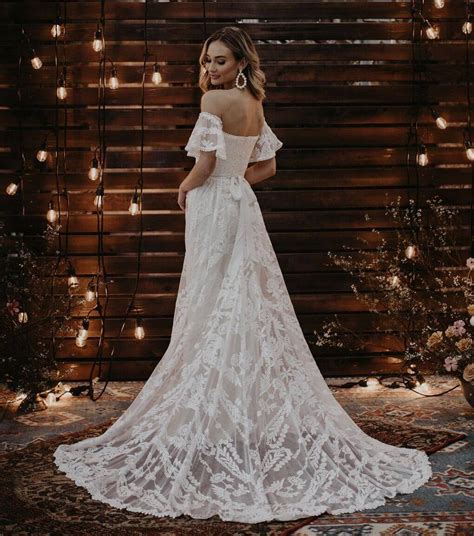 Off The Shoulder A Line Wedding Dress Dreamers And Lovers