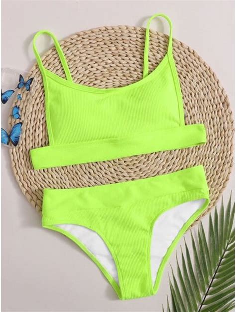 Buy Neon Lime Rib Bikini Swimsuit Online Topofstyle