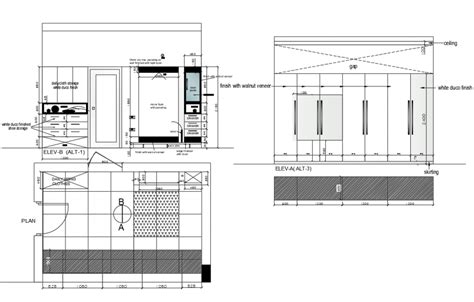 Wooden Bedroom Wardrobe Elevation Section And Plan