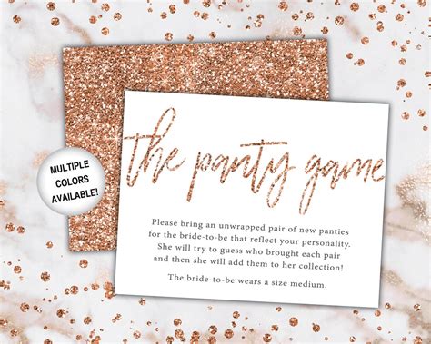 The Panty Game For Bachelorette Party The Panty Game Rose Gold Glitter The Panty Game Insert