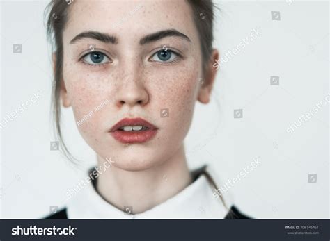 Portrait Sensual Beautiful Young Girl Freckles Stock Photo 706145461