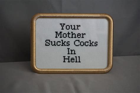Your Mother Sucks Cocks In Hell Cross Stitich The Exorcist Horror Movie Quotes Gold Frame Fiber