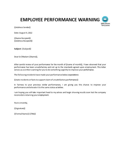 Performance Warning Letter To Employee Templates At