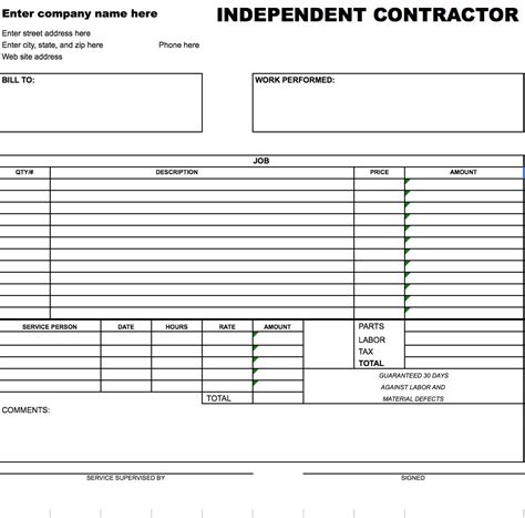 Independent Contractor Invoice Template Invoice Example
