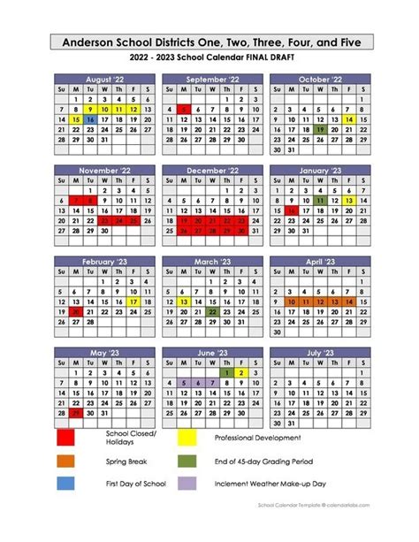 New 2022 2023 District Calendar Anderson School District 2