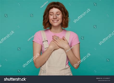 2219 Portrait Of Beautiful Natural Redhead Girl Smiling Hand On Eye