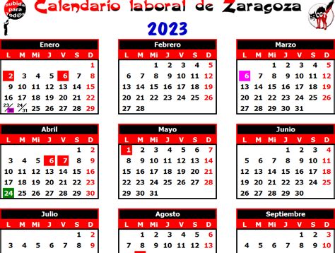Zaragoza Calendario Laboral 2023 Federación Anarquista 🏴