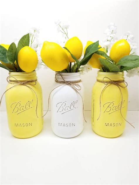 Lemon Mason Jar Lemon Decor Lemon Kitchen Decor Lemon Etsy