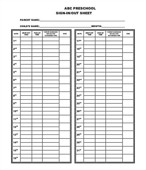 Sign In Sheet Template Free Sheet Templates