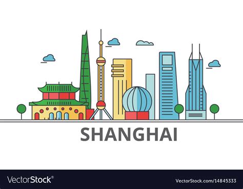 Shanghai City Skyline Buildings Streets Royalty Free Vector