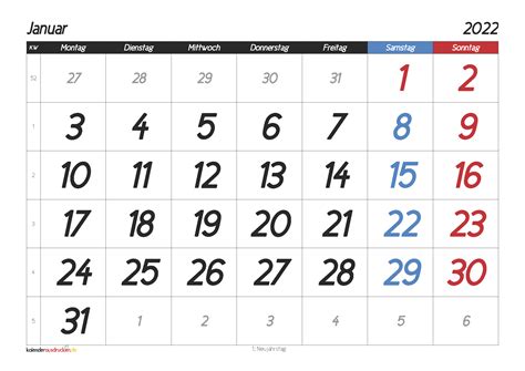 Kalender Januar 2022 Zum Ausdrucken Mit Feiertagen 12 Pdf Vorlagen