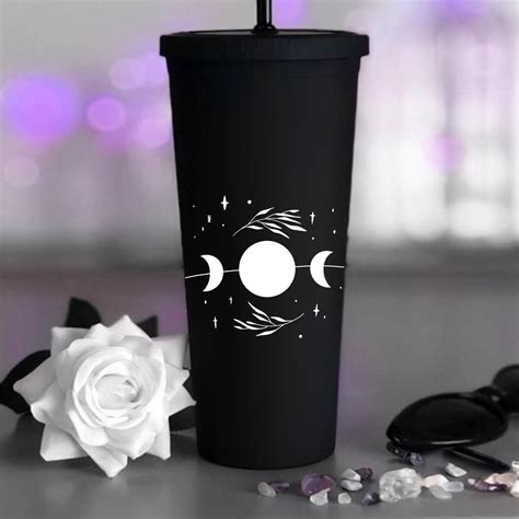 Moon Phases Tumbler Goth Reusable Cup Black On Black Decor Etsy UK