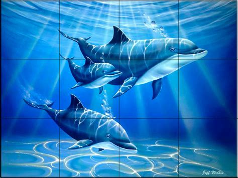 Tile Mural Dolphin Journey By Jeff Wilkie Beach Style Tile Murals