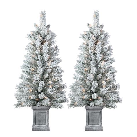 Home Accents 4 Ft 50 Light Clear Pre Lit Snowy Flocked