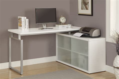 Monarch Specialities White Corner Desk With Frosted Glass Home Office