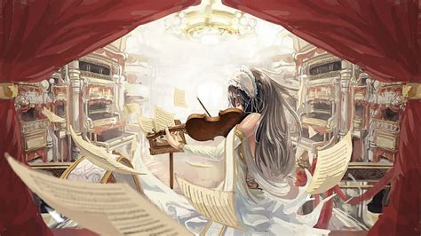 Hd Wallpaper Anime Girls Music Violin Woman Playing Violin