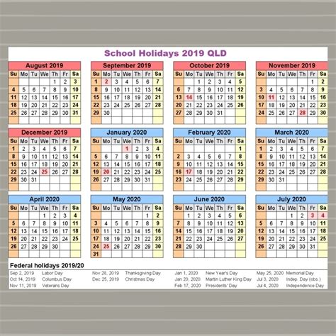 2020 Qld School Holidays Printable Calendar Template Printable