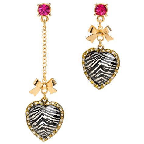Betsey Johnson Zebra Heart Mismatch Earrings In Metallic Lyst