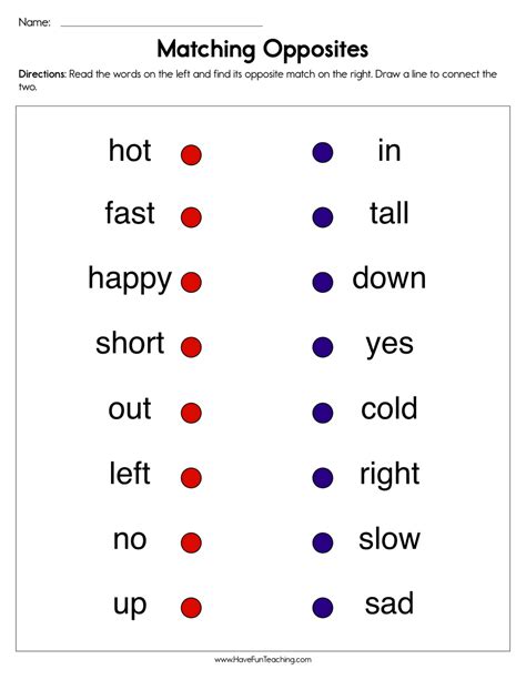 Matching Opposites Worksheet By Teach Simple