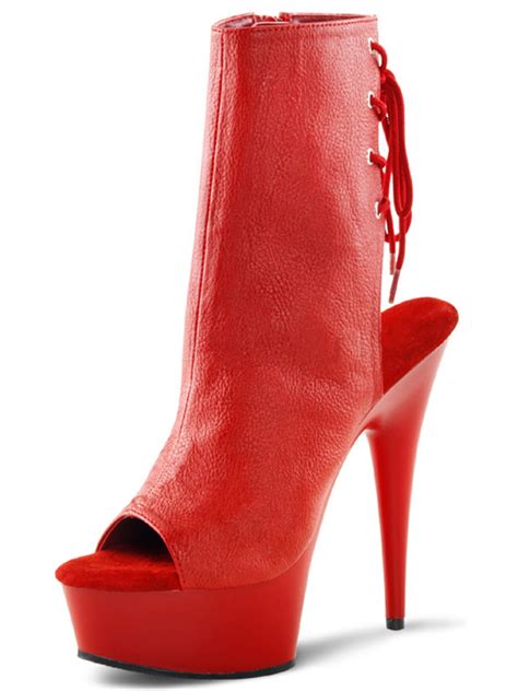 Pleaser Peep Toe Matte Red Ankle Boots With Lace Up Back And 6 Inch Stiletto Heels Walmart