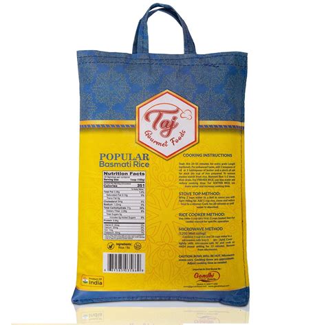 Taj Gourmet Popular Basmati Rice 10 Pounds 43775 Buy Basmati Rice