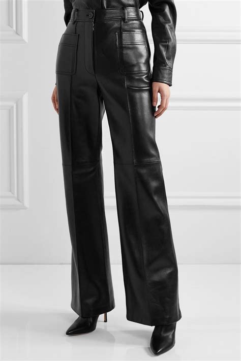 black paneled leather wide leg pants gucci fashion design clothes wide leg pants leather