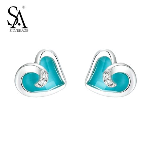 SA SILVERAGE Silver Earrings 925 Love Heart Stud Earrings For Women