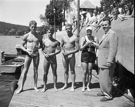 vintage black and white photo swim meet champions