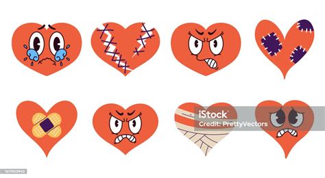Broken Heart Plaster Sad Face Emoji Isolated Set Vector Flat Graphic