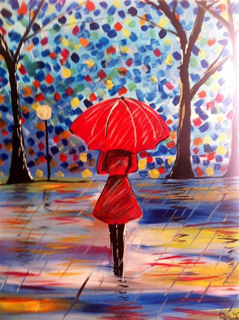 Walking In The Rain Art Painting Abstract Art Painting Umbrella Art