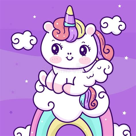 Painting Unicorn Rainbow Flat Princess Fairy Pony Cartoon On Cloud